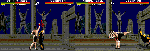 Johnny Cage Fatality with and without Blood Code.